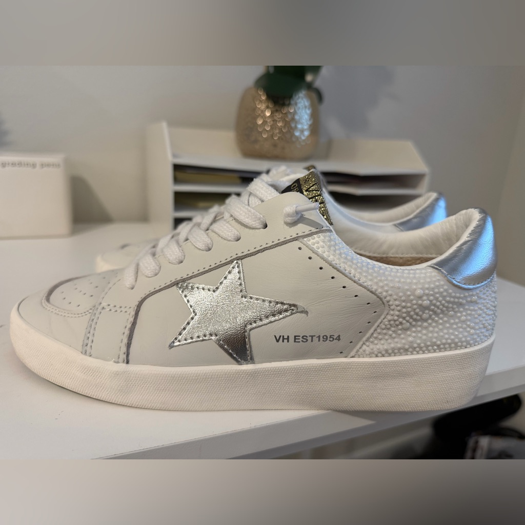 Vintage White And Silver Star Sneakers